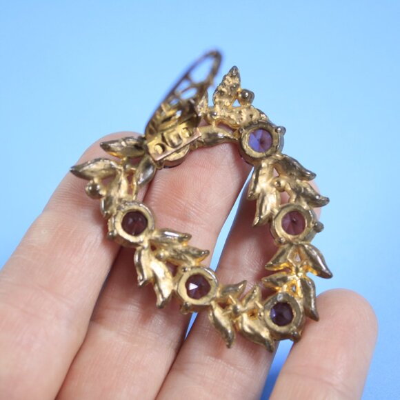 Antique dress clip gold tone laurel branches purple stones - Picture 7 of 9